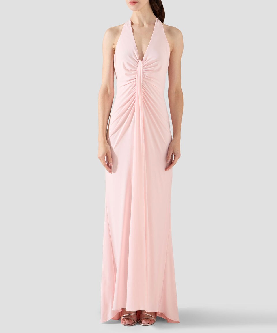 Vestido largo rosa con cuello halter