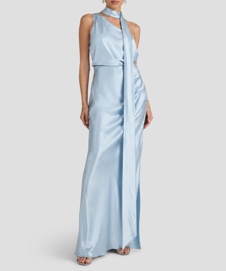 Vestido largo azul cielo con lazo
