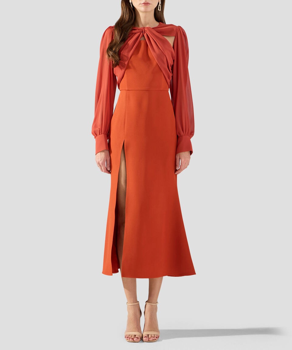 Vestido naranja midi de manga larga