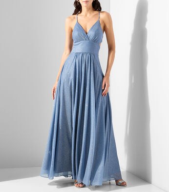 Vestido largo azul brillante